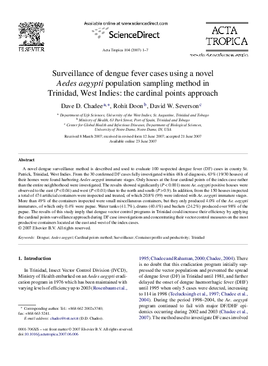 (PDF) Surveillance of dengue fever cases using a novel Aedes aegypti ...