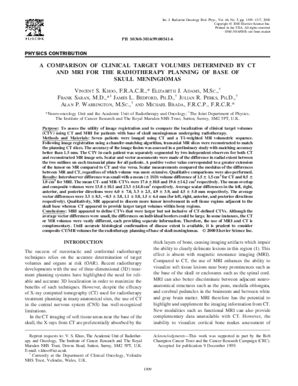 (PDF) A comparison of clinical target volumes determined by CT and MRI ...