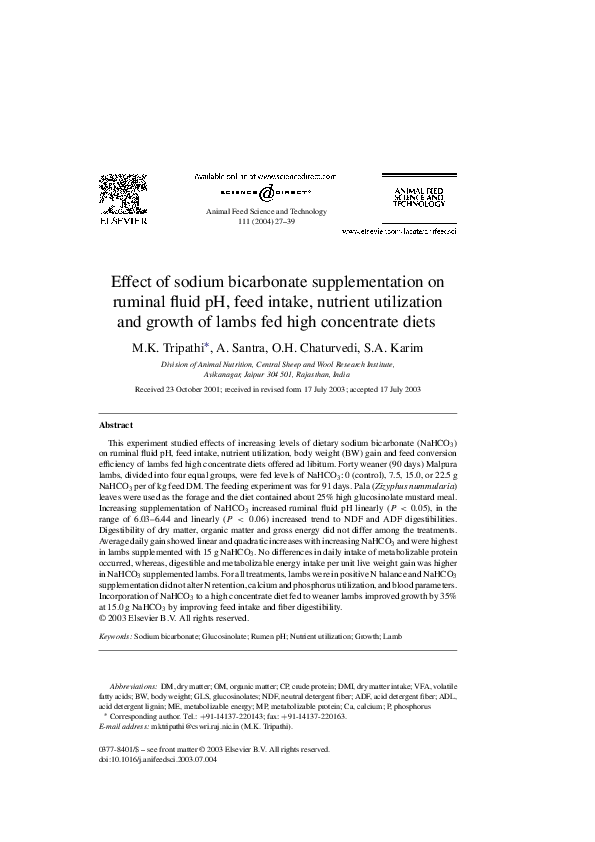 (PDF) Effect of sodium bicarbonate supplementation on ruminal fluid pH ...