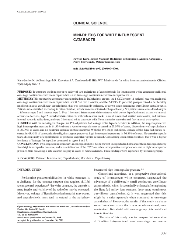 (PDF) Mini-rhexis for white intumescent cataracts