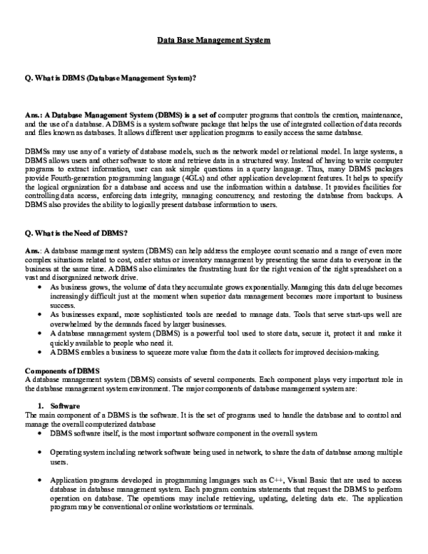 (DOC) Data Base Management System