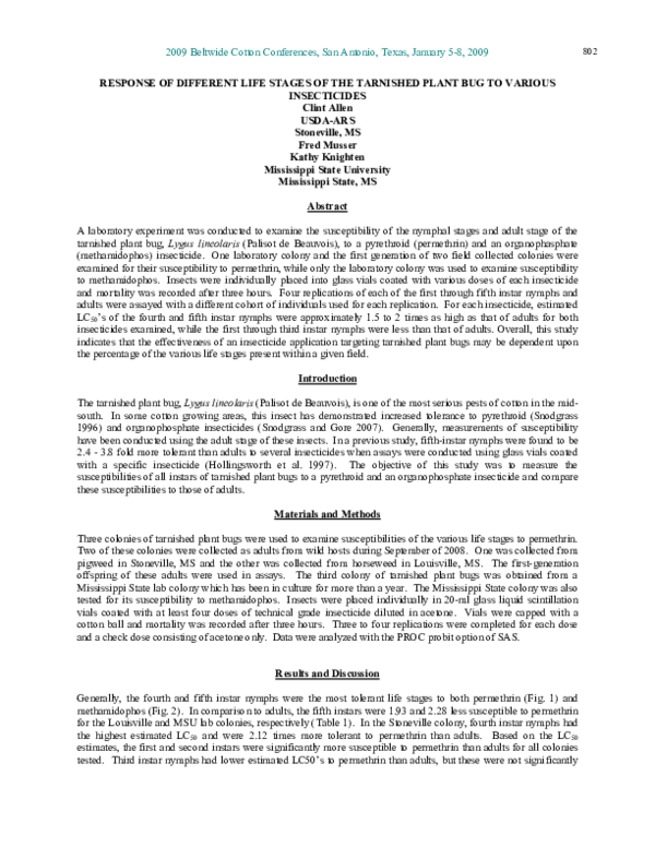 (PDF) Response of different life stages of the tarnished plant bug to