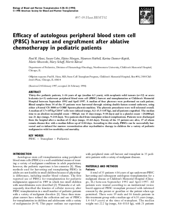 (PDF) Efficacy of autologous peripheral blood stem cell (PBSC) harvest ...