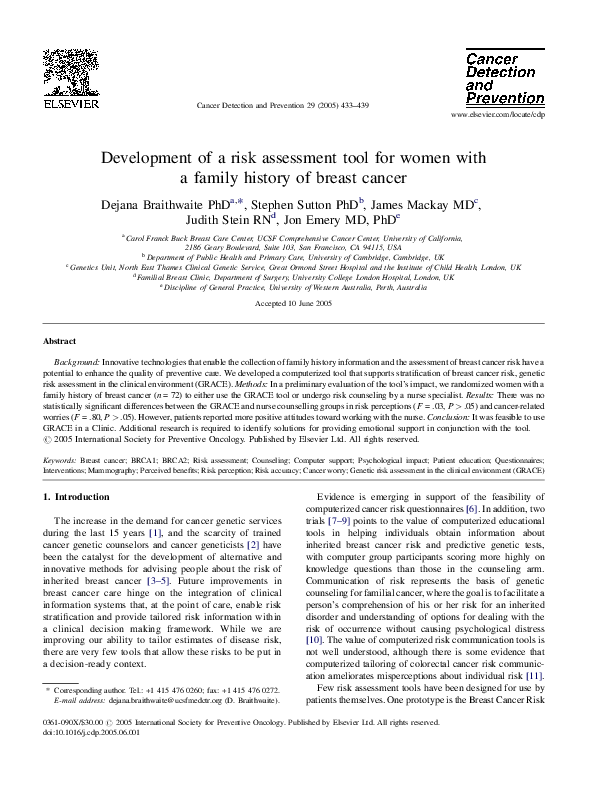 (PDF) Development of a risk assessment tool for women with a family ...