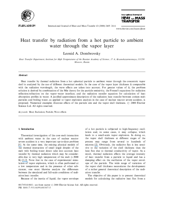 (PDF) Heat transfer by radiation from a hot particle to ambient water ...