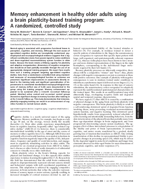 (PDF) Memory enhancement in healthy older adults using a brain ...