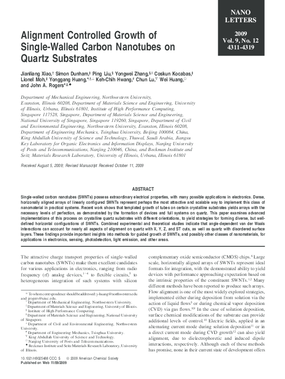 (PDF) Alignment Controlled Growth of Single-Walled Carbon Nanotubes on ...