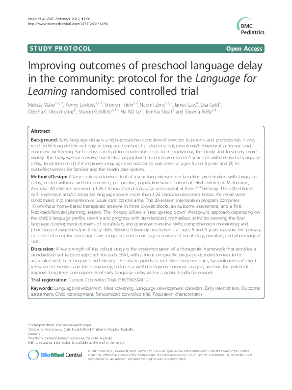 (PDF) Improving outcomes of preschool language delay in the community ...