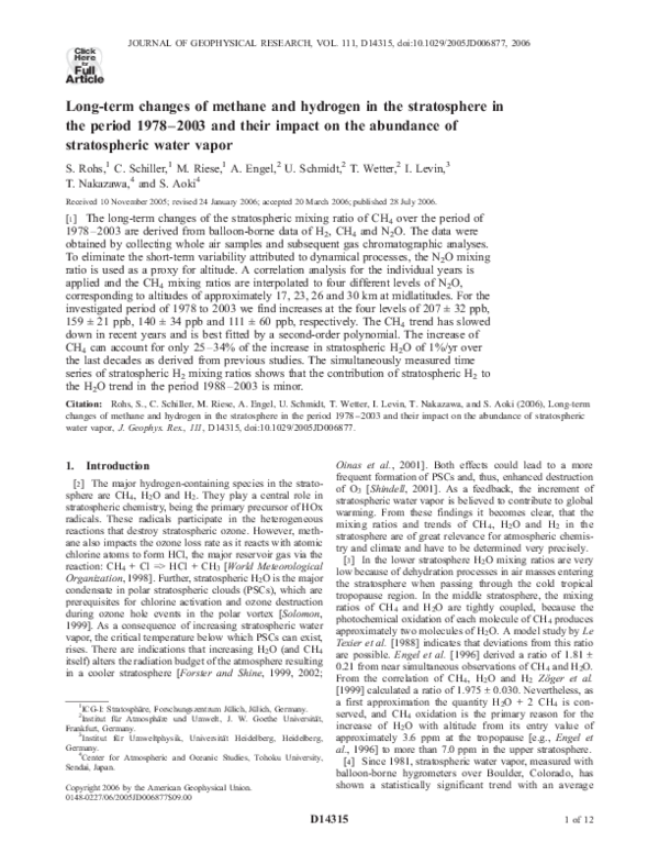 (PDF) Long-term changes of methane and hydrogen in the stratosphere in ...