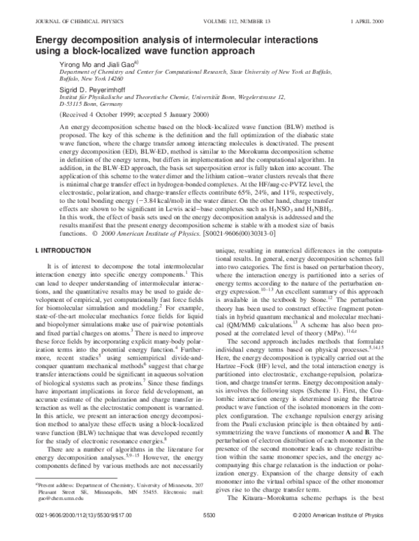 (PDF) Energy decomposition analysis of intermolecular interactions ...