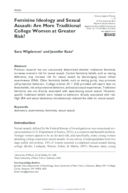 (PDF) Feminine Ideology and Sexual Assault: Are More Traditional ...
