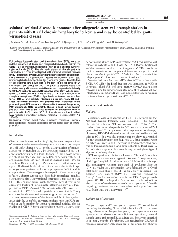 (PDF) Minimal residual disease is common after allogeneic stem cell ...