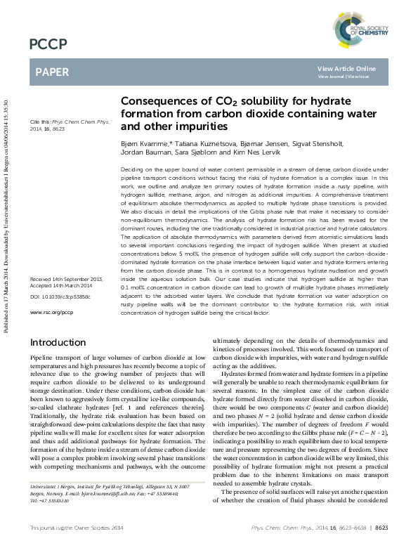 (PDF) Consequences of CO2 solubility for hydrate formation from carbon ...