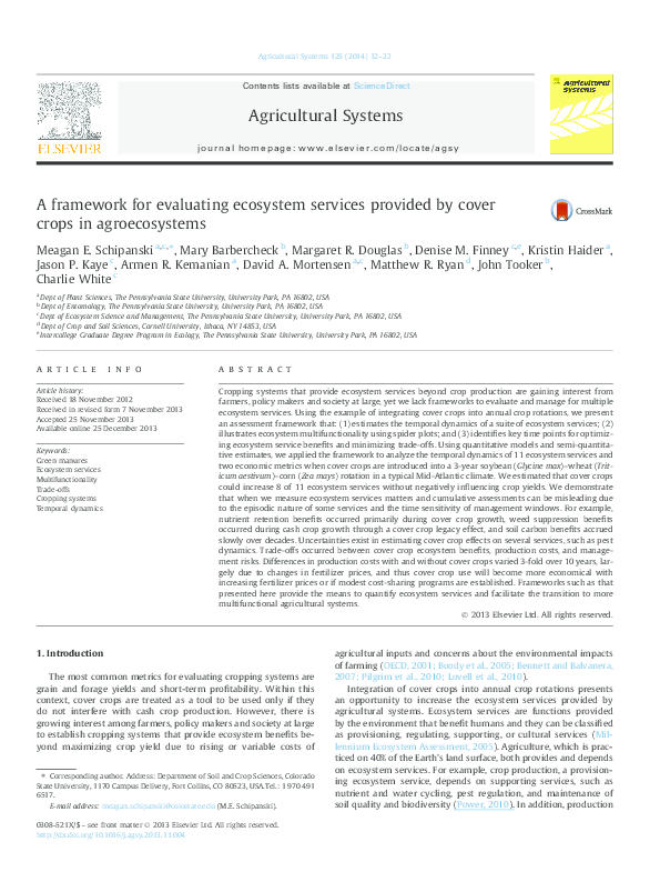(PDF) A framework for evaluating ecosystem services provided by cover ...