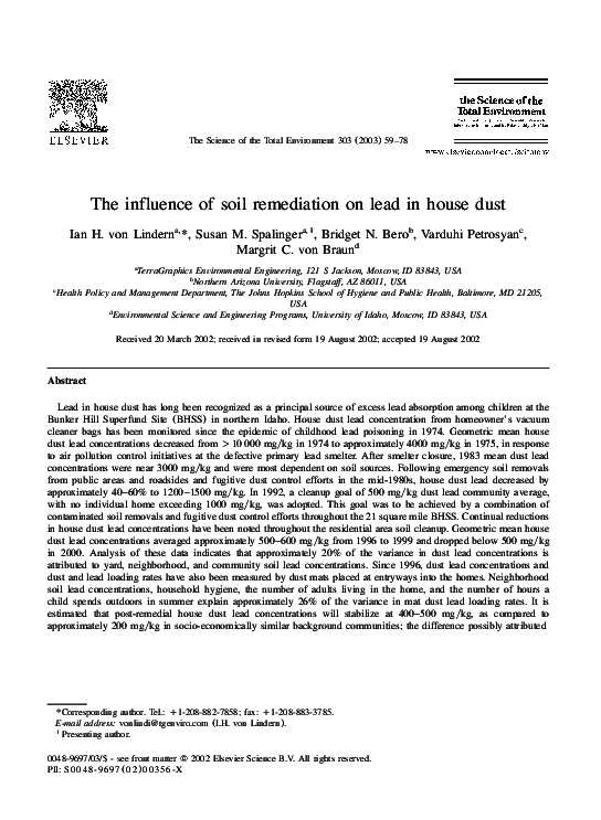 (PDF) The influence of soil remediation on lead in house dust Ian Von