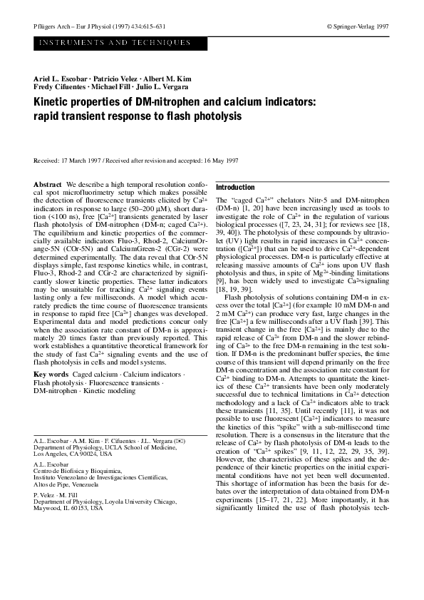 (PDF) Kinetic properties of DM-nitrophen and calcium indicators: rapid ...