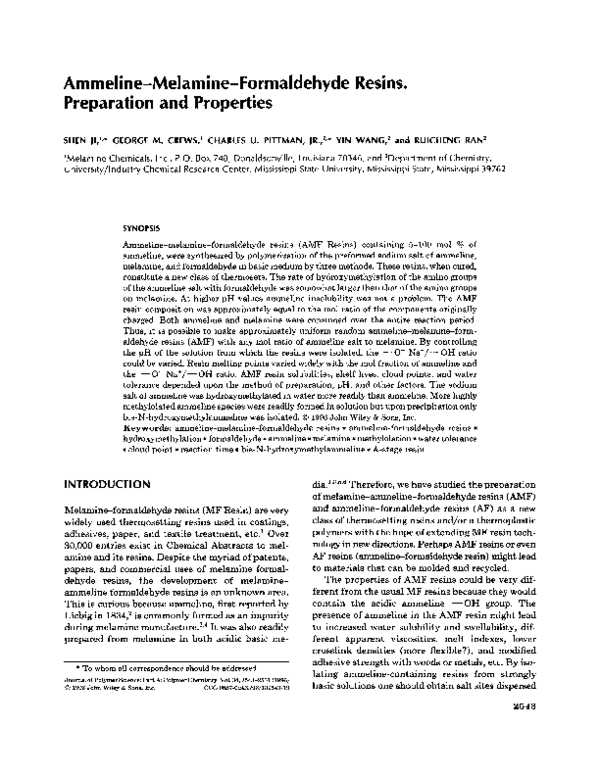 (PDF) Ammelinemelamineformaldehyde resins. Preparation and properties