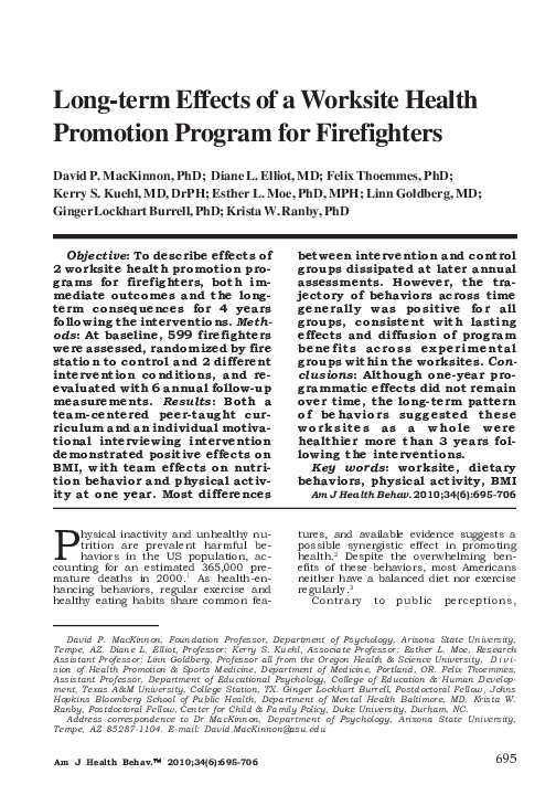 (PDF) Long-term Effects of a Worksite Health Promotion Program for ...