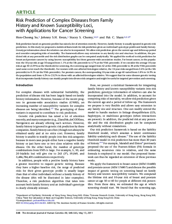 (PDF) Risk Prediction of Complex Diseases from Family History and Known ...