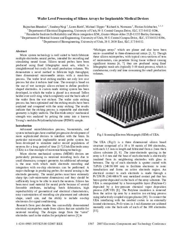 (PDF) Wafer Level Processing of Silicon Arrays for Implantable Medical ...