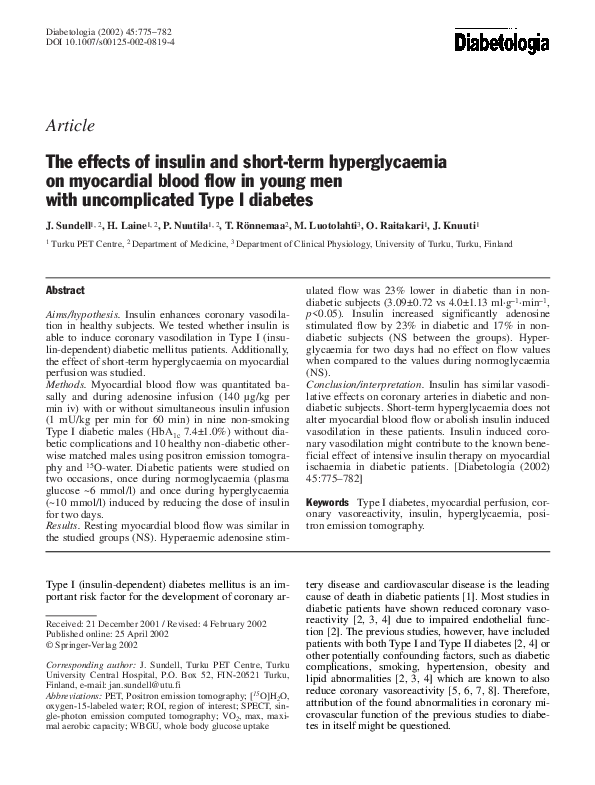 (PDF) The effects of insulin and short-term hyperglycaemia on ...