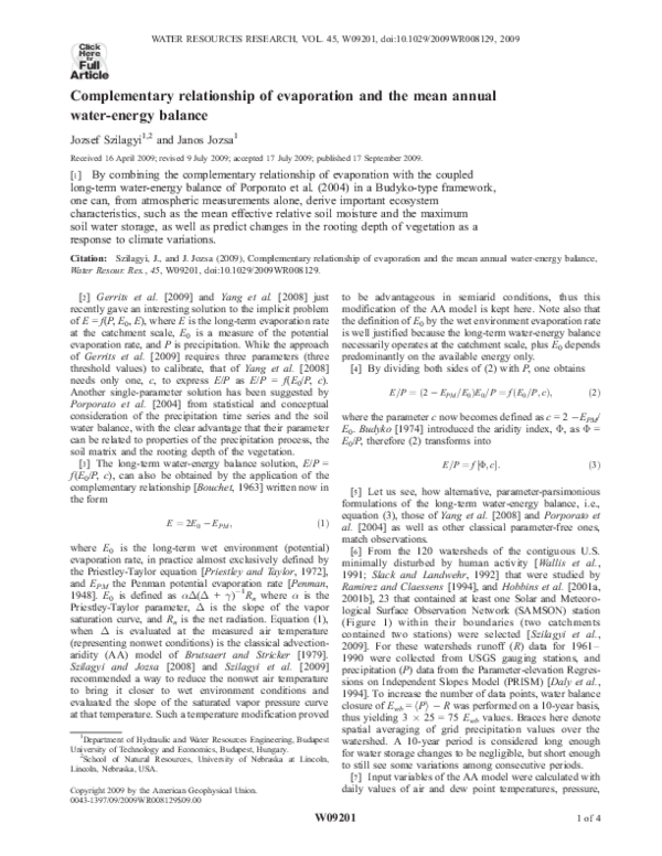 (PDF) Complementary relationship of evaporation and the mean annual ...