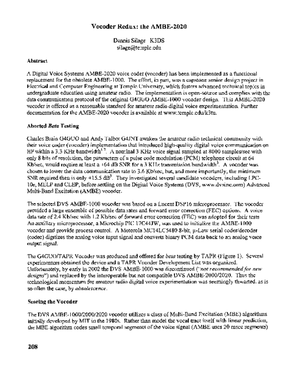 (PDF) Vocoder Redux: the AMBE-2020