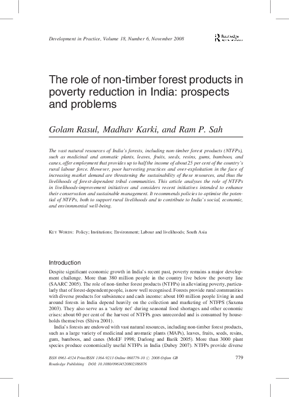 (PDF) The role of non-timber forest products in poverty reduction in ...