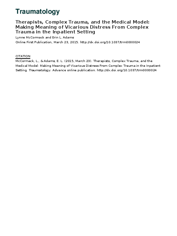 (PDF) "Therapists, Complex Trauma, and the Medical Model Making