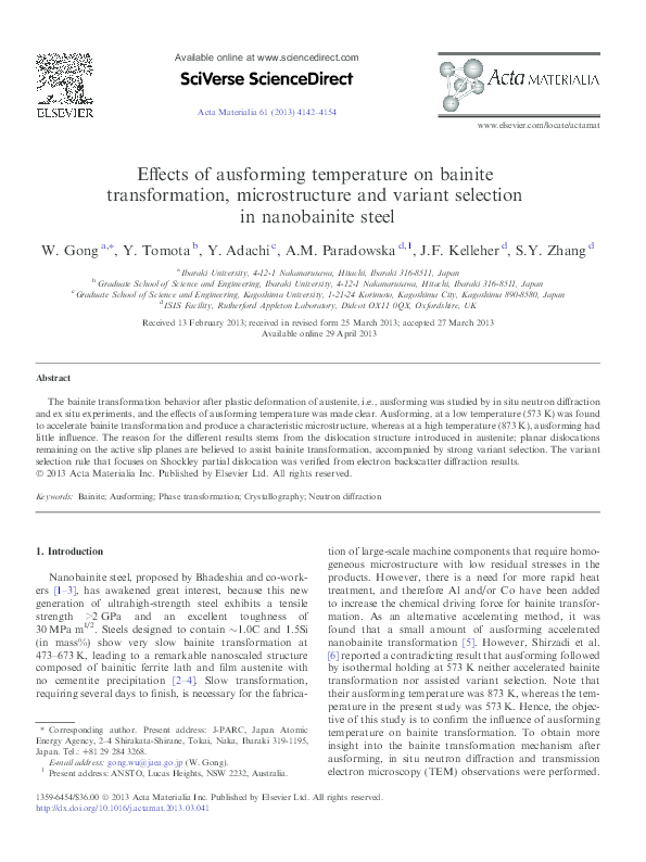 (PDF) Effects of ausforming temperature on bainite transformation ...