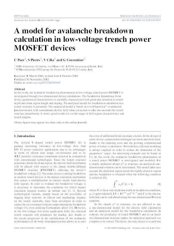 (PDF) A model for avalanche breakdown calculation in low-voltage trench ...