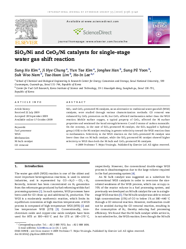 (PDF) SiO2/Ni and CeO2/Ni catalysts for single-stage water gas shift ...