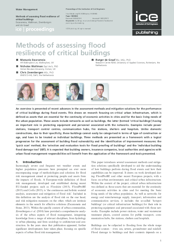 (PDF) Methods of assessing flood resilience of critical buildings
