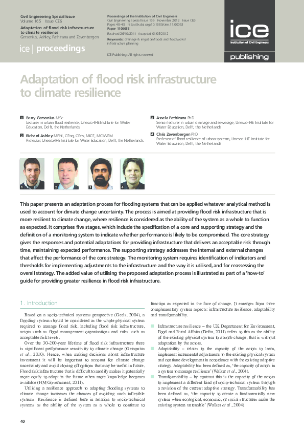 (PDF) Adaptation of flood risk nfrastructure to climate resilience