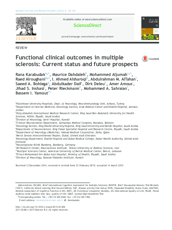 (PDF) Functional clinical outcomes in multiple sclerosis: Current ...