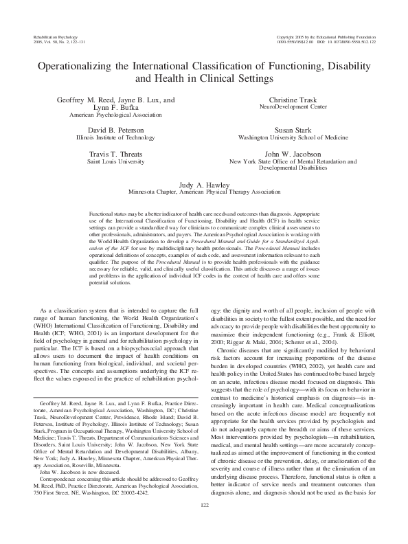 (PDF) Operationalizing the International Classification of Functioning ...