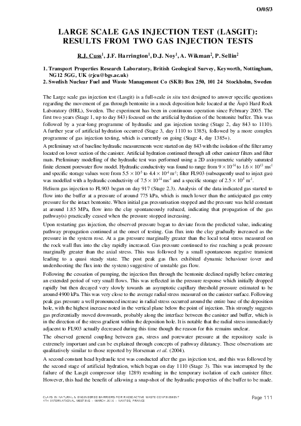 (PDF) Large scale gas injection test (Lasgit): Results from two gas ...