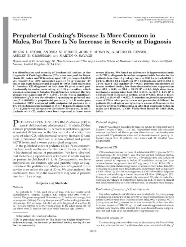 (PDF) Prepubertal Cushing’s Disease Is More Common in Males, But There ...