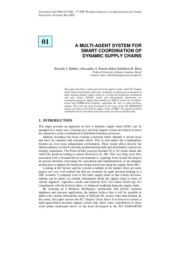 (PDF) A Multi-Agent System for Smart Coordination of Dynamic Supply Chains