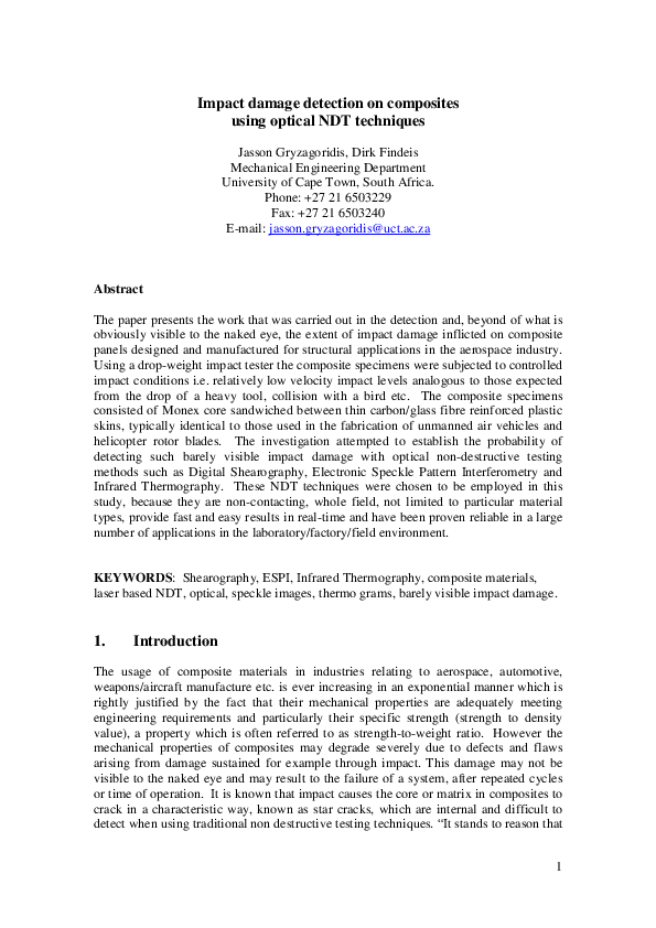 (PDF) Impact damage detection on composites using optical NDT techniques