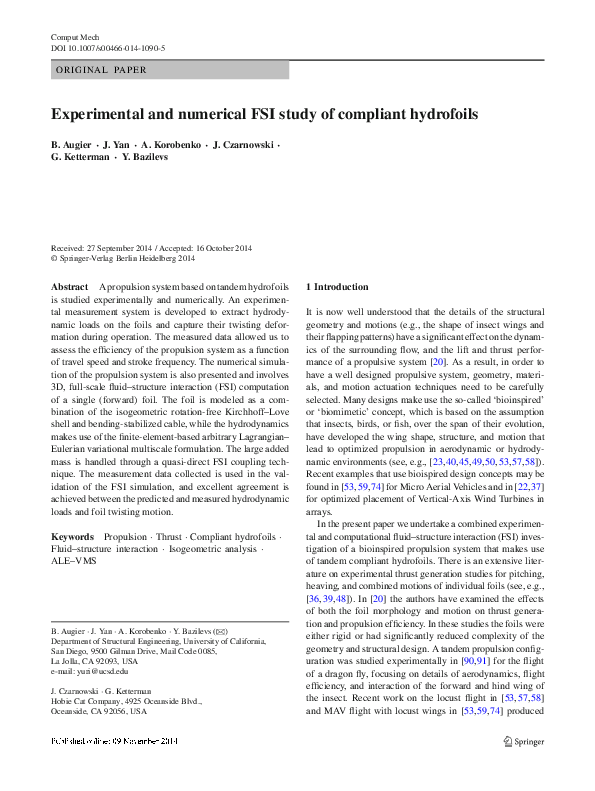 (PDF) Experimental and numerical FSI study of compliant hydrofoils