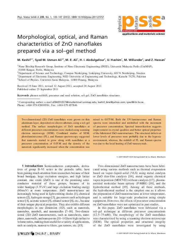 (PDF) Morphological, optical, and Raman characteristics of ZnO ...