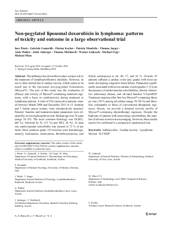 (PDF) Non-pegylated liposomal doxorubicin in lymphoma: patterns of ...
