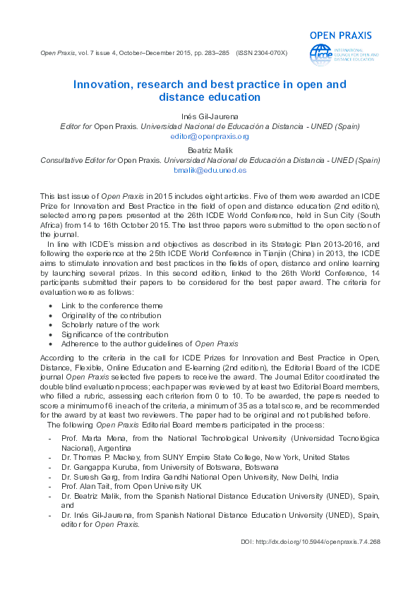 (PDF) Innovation, research and best practice in open and distance education