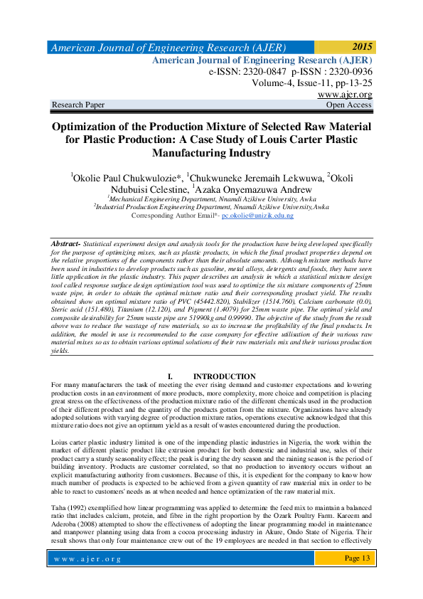 (PDF) Optimization of the Production Mixture of Selected Raw Material