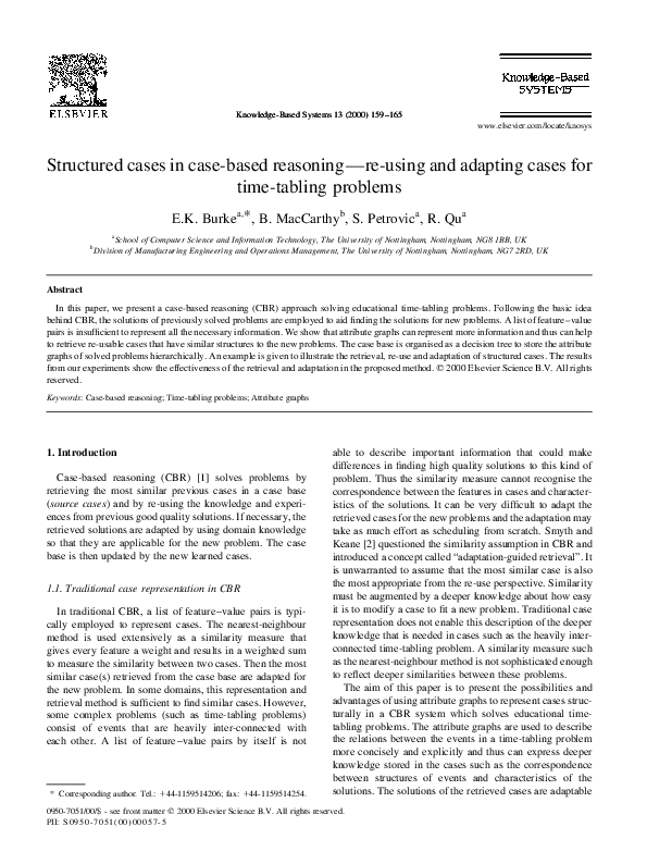 (PDF) Structured Cases in CBR — Re-using and Adapting Cases for Time ...
