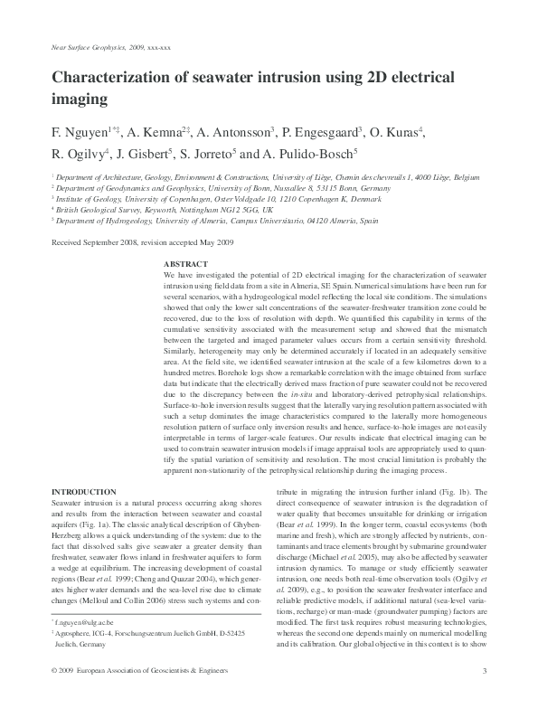 (PDF) Characterization of seawater intrusion using 2D electrical imaging