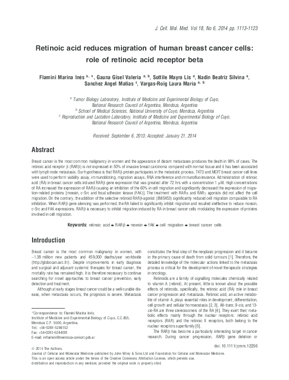 (PDF) Retinoic acid reduces migration of human breast cancer cells ...
