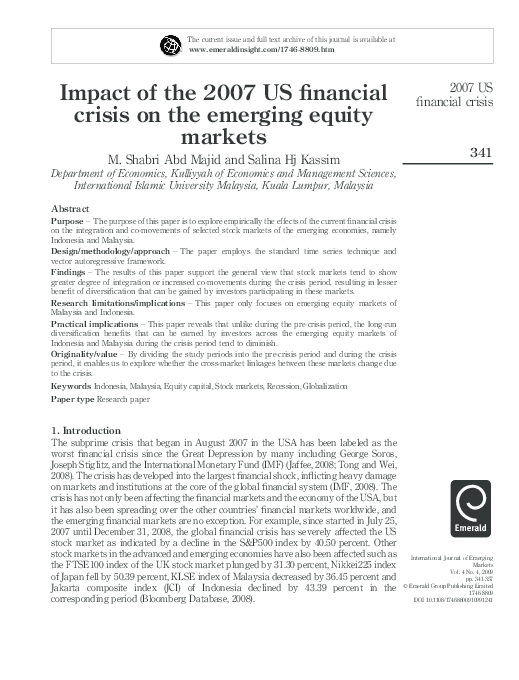 (PDF) Impact of the 2007 US financial crisis on the emerging equity markets