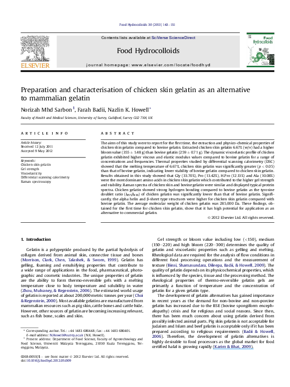 (PDF) Preparation and characterisation of chicken skin gelatin as an
